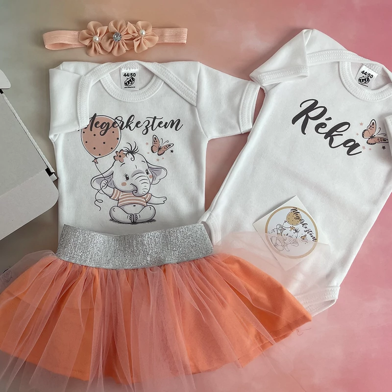 Elefáni Megérkeztem - Babadoboz (Egyedi név + Hajpánt)