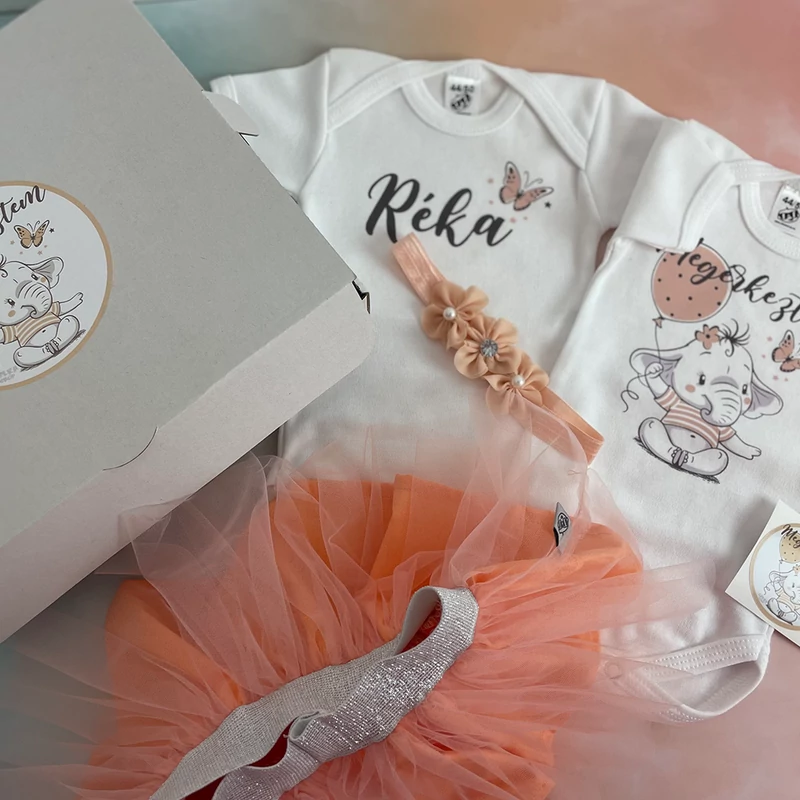 Elefáni Megérkeztem - Babadoboz (Egyedi név + Hajpánt)