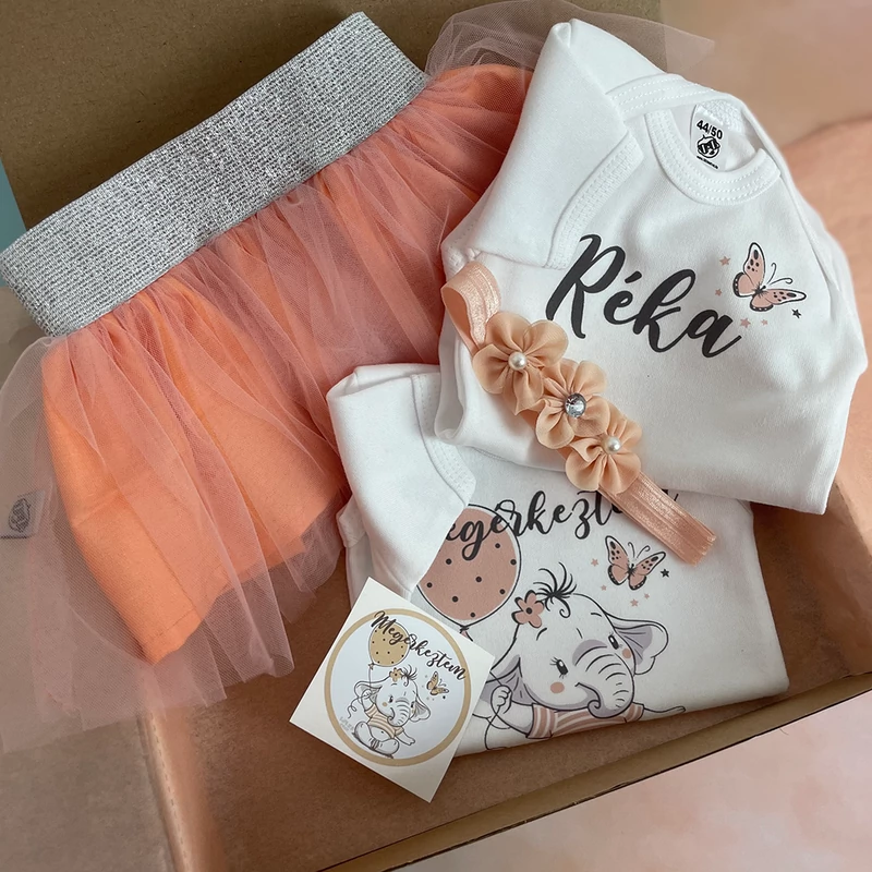 Elefáni Megérkeztem - Babadoboz (Egyedi név + Hajpánt)