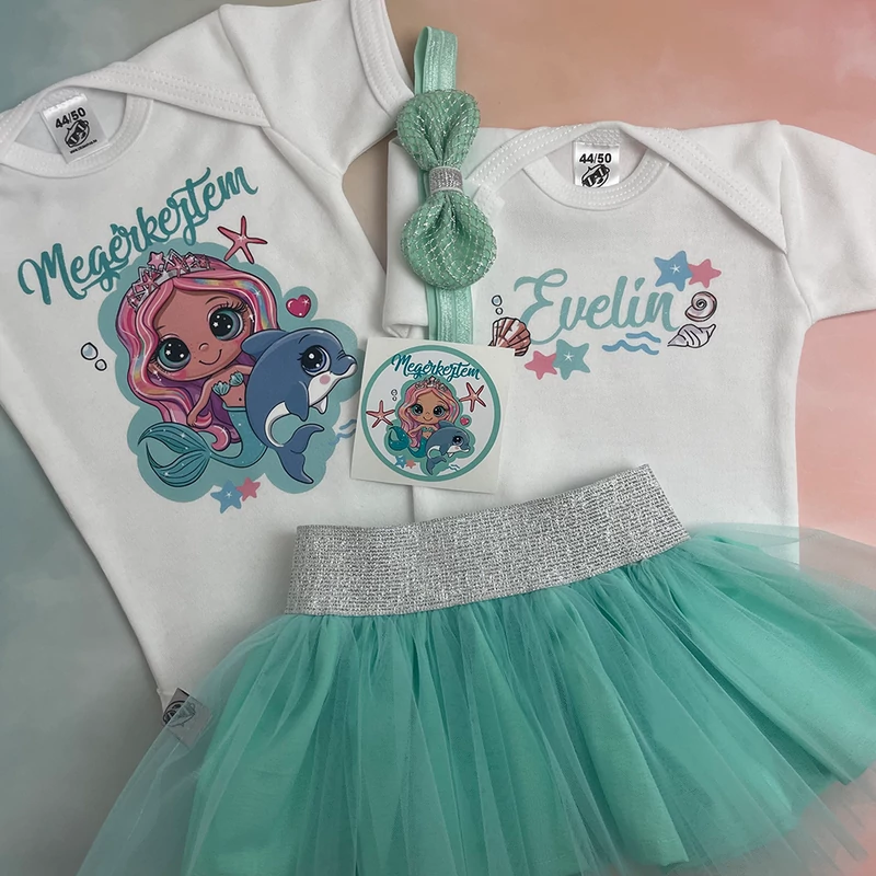 Bébi Sellő Megérkeztem - Babadoboz  (Egyedi név + Hajpánt)