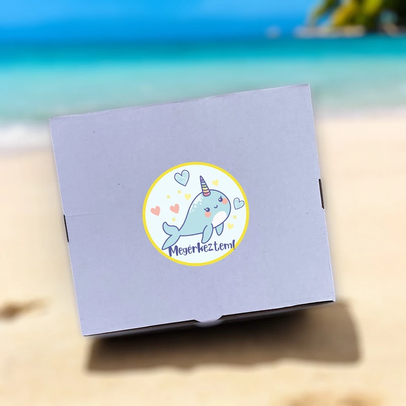 Narvál Megérkeztem - Babadoboz (Egyedi név + hajpánt)